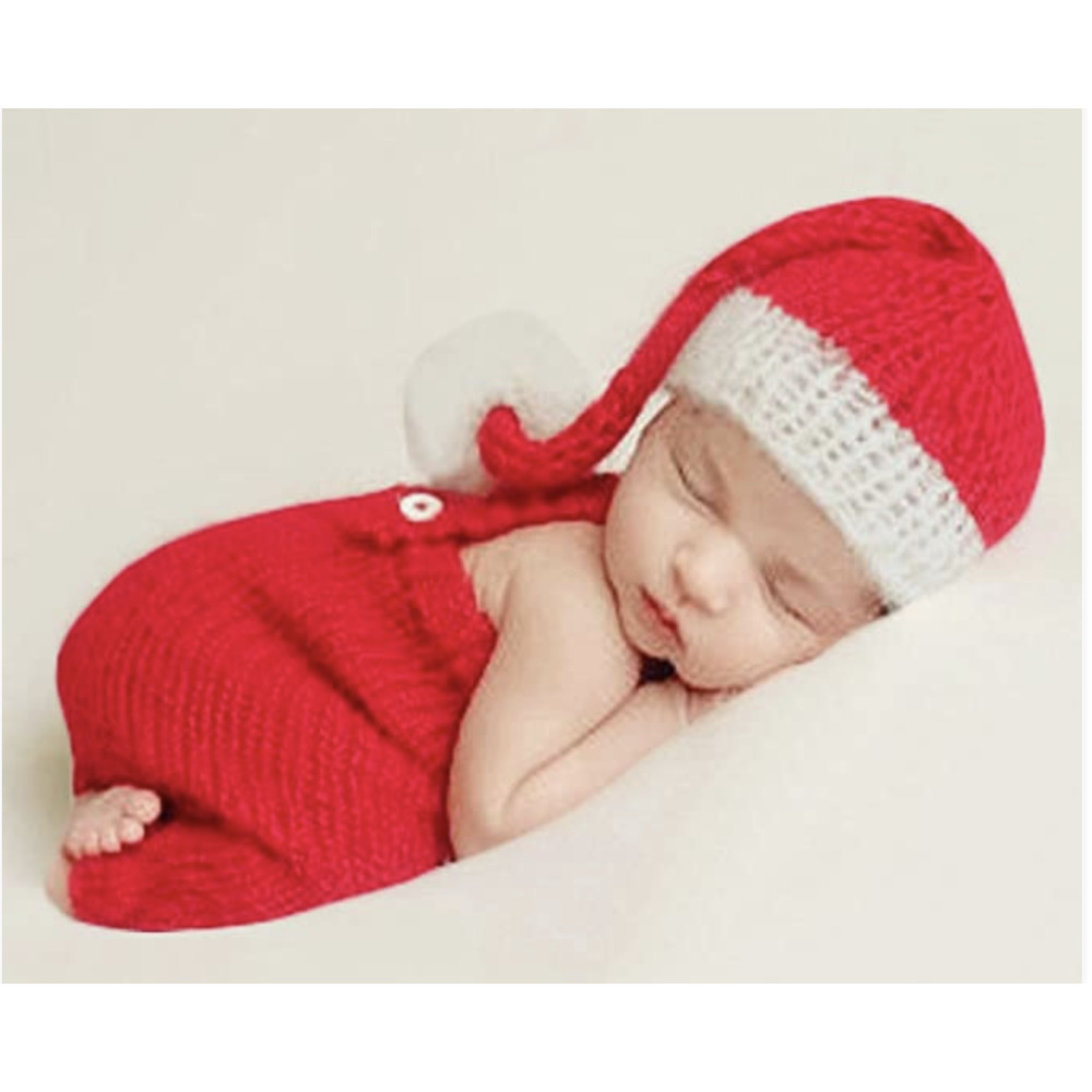 Newborn Baby CHRISTMAS Photo Shoot Knit Outfit Costume | Overalls & Hat